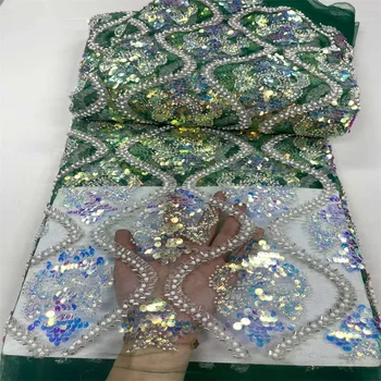  Vysoká Kvalita Afriky Sequined Zelenej Čipky Textílie Francúzsky Oka Vyšívané Čipky A Tylu Textílie Nigérijský Svadobné Party Šaty