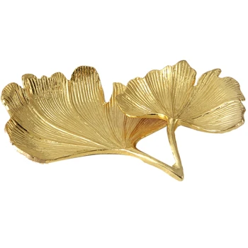 Zlato Listov Ginkgo Biloba Leaf Dekoratívne Zásobník Zlaté Šperky Zásobník Stôl Dekoratívne Misa Organizátor Zásobník Pre Krúžok Náhrdelník