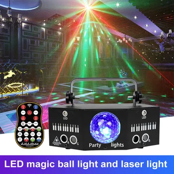  EU/USA, DJ, Disco Party Dual Červená Zelená Vzory Laserové Svetlo Projektor LED Magic Ball RGBW Strobo Vianočné Dovolenku Svadobné Fáze Účinok